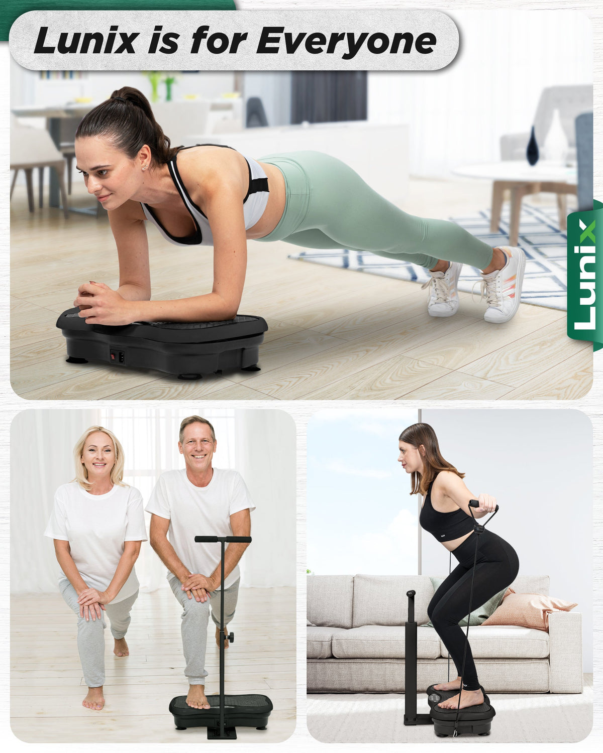 LX18 Vibration Plate, Charcoal Black, to activate muscles, improve strength, increase balance