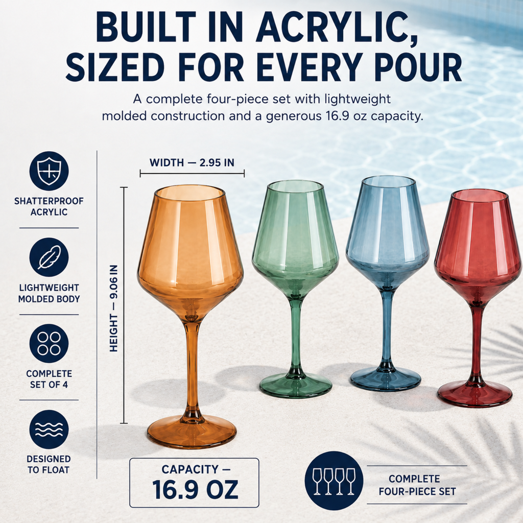 Floating Shatterproof Wine Glasses | Muted Colors | Set of 4, 16 oz