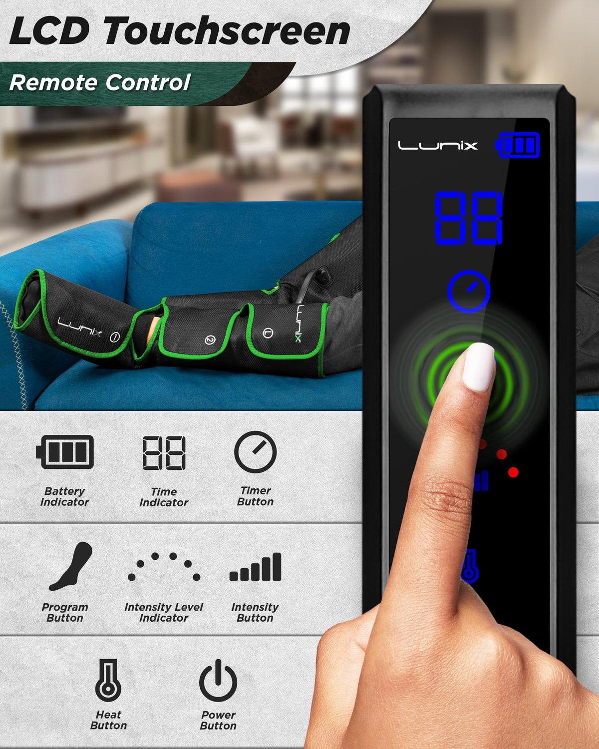 LX1 Foot and Calf Compression Massager, Forest Green, for heaviness fatigue, mild swelling