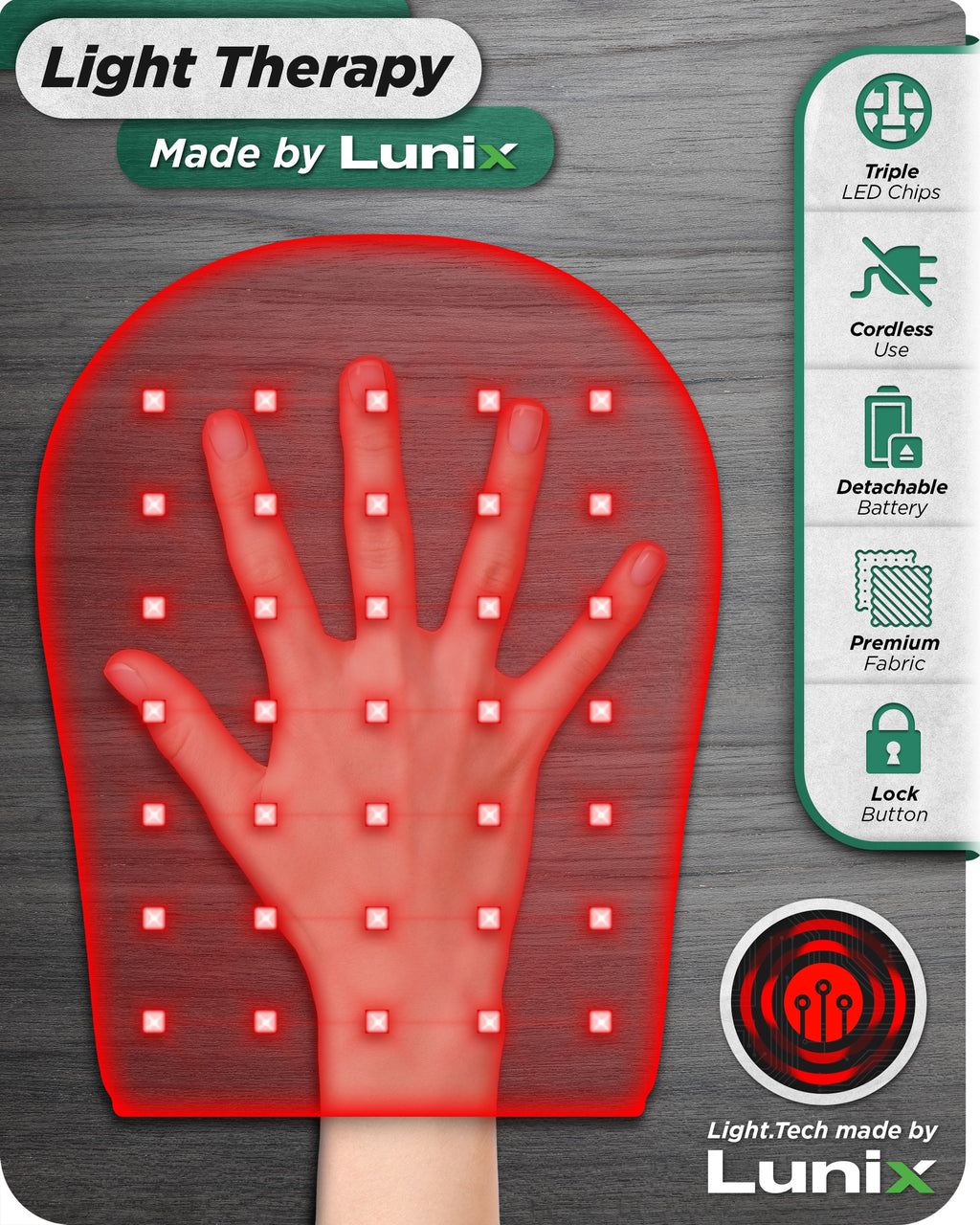 LX23 Red Light Therapy for Hand, Charcoal Black, to ease joint discomfort and stiffness
