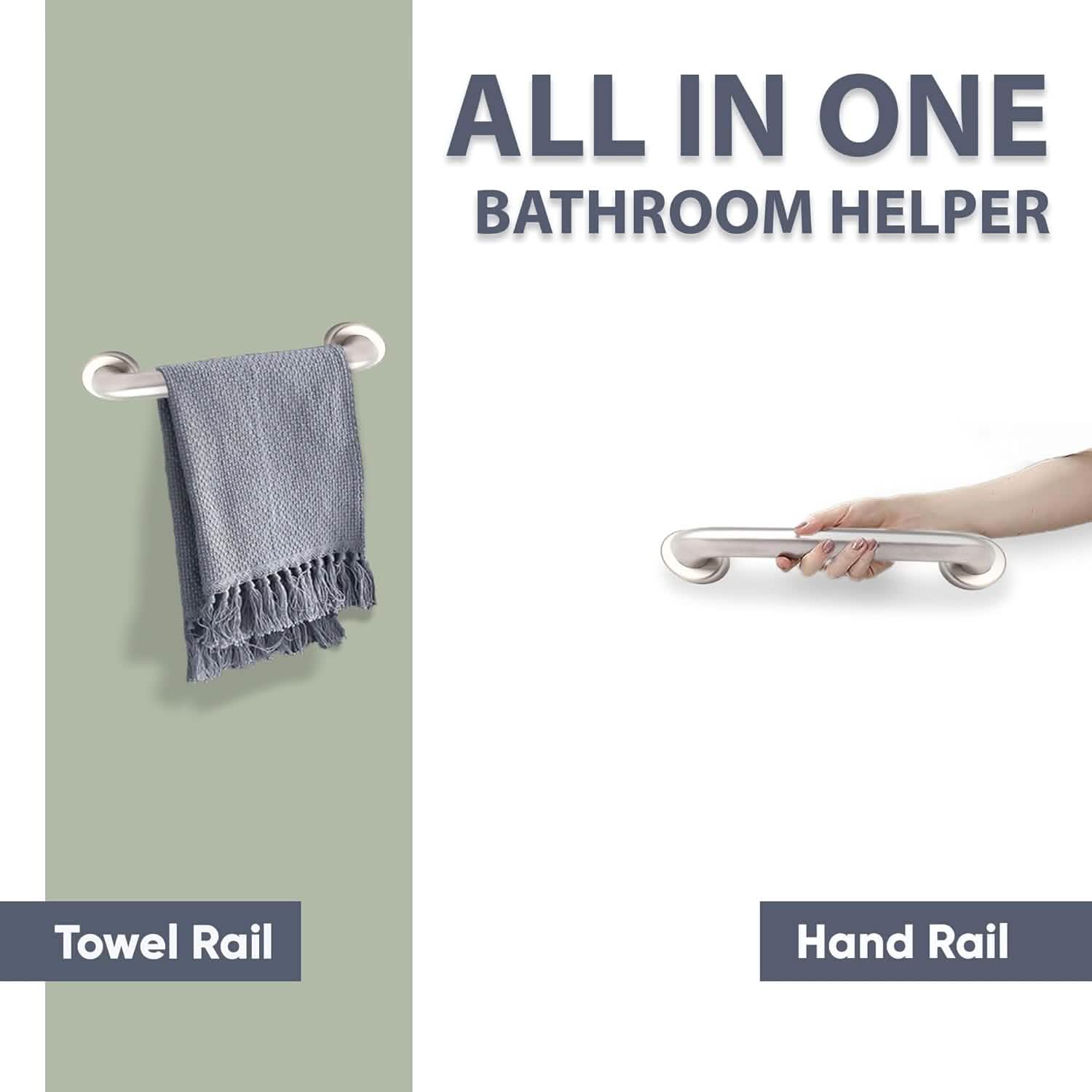 Stainless Steel 20cm Bathroom Shower Grab Bar & Towel Rail