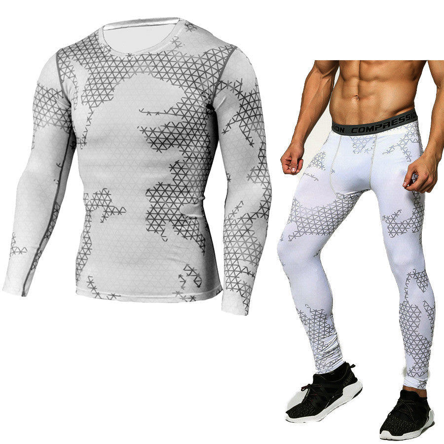 Camouflage Compression Base Layer Set - Sports Compression Set Long Sleeve T-Shirt Tights Exercise Clothes Workout Bodysuit Fitness Suits For Men
