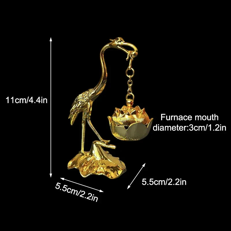 Crane Incense Burner Holder Stove Lotus Incense Burner Antique Alloy Lotus Hanging Stove Tea Ceremony Craft Household Decoration