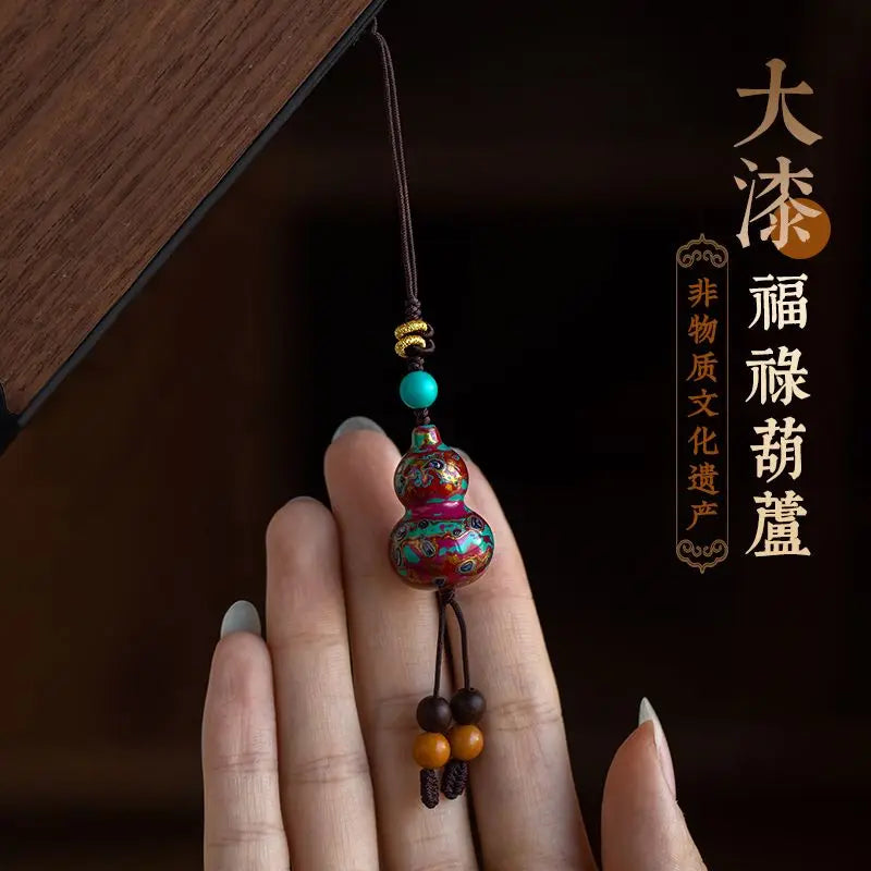 Handcrafted Lacquerware Fortune Gourd Charm – Auspicious Phone Lanyard & Keychain Pendant