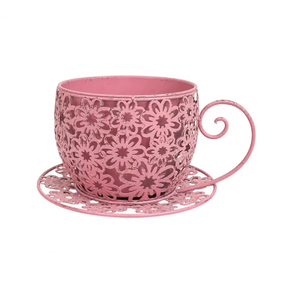 Teacup-Shaped Floral Cutout Planter – Decorative Indoor & Outdoor Accent