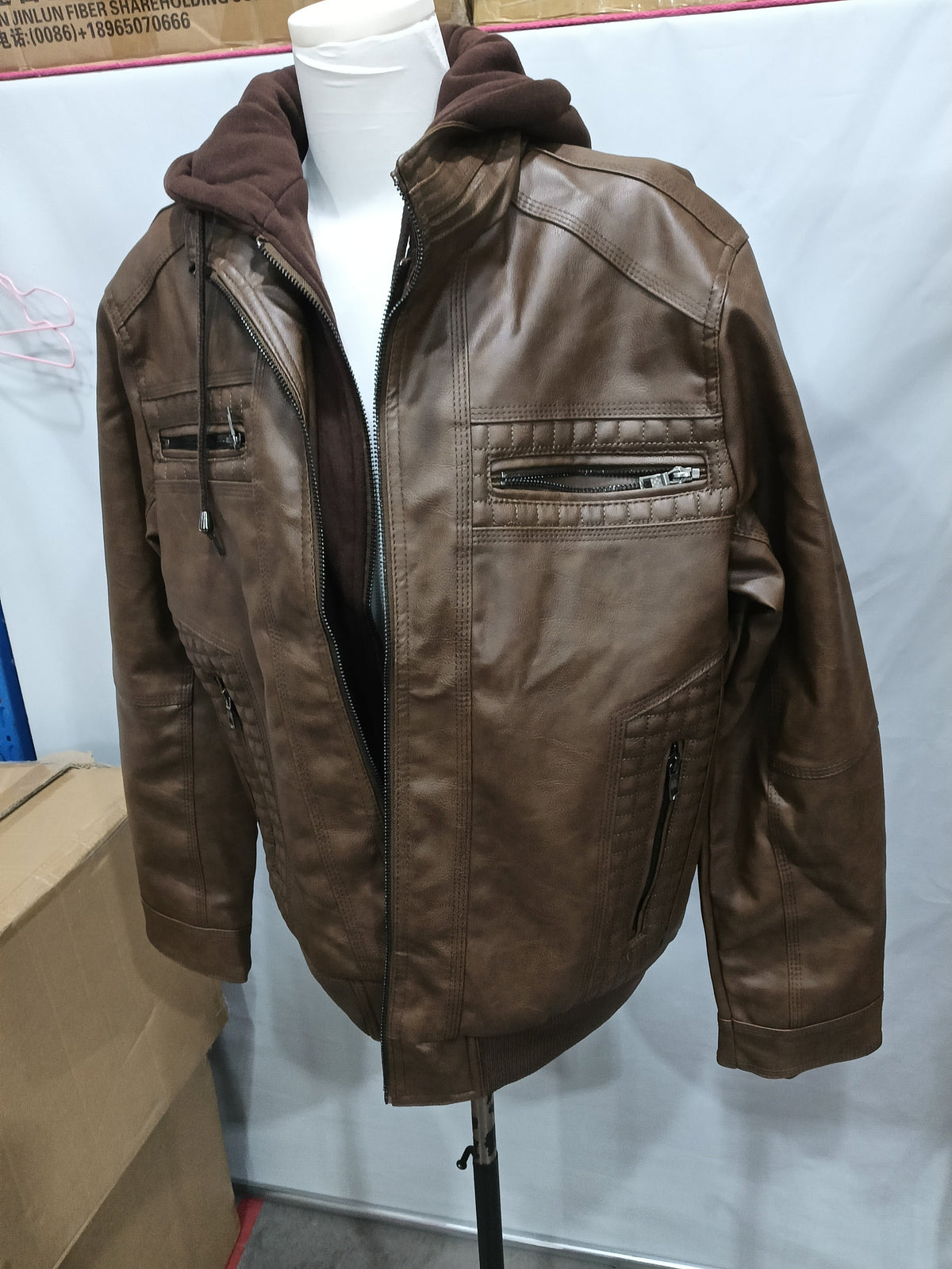 Men's PU Leather Motorcycle Jacket – Hooded Removable Bomber with Zipper Pockets