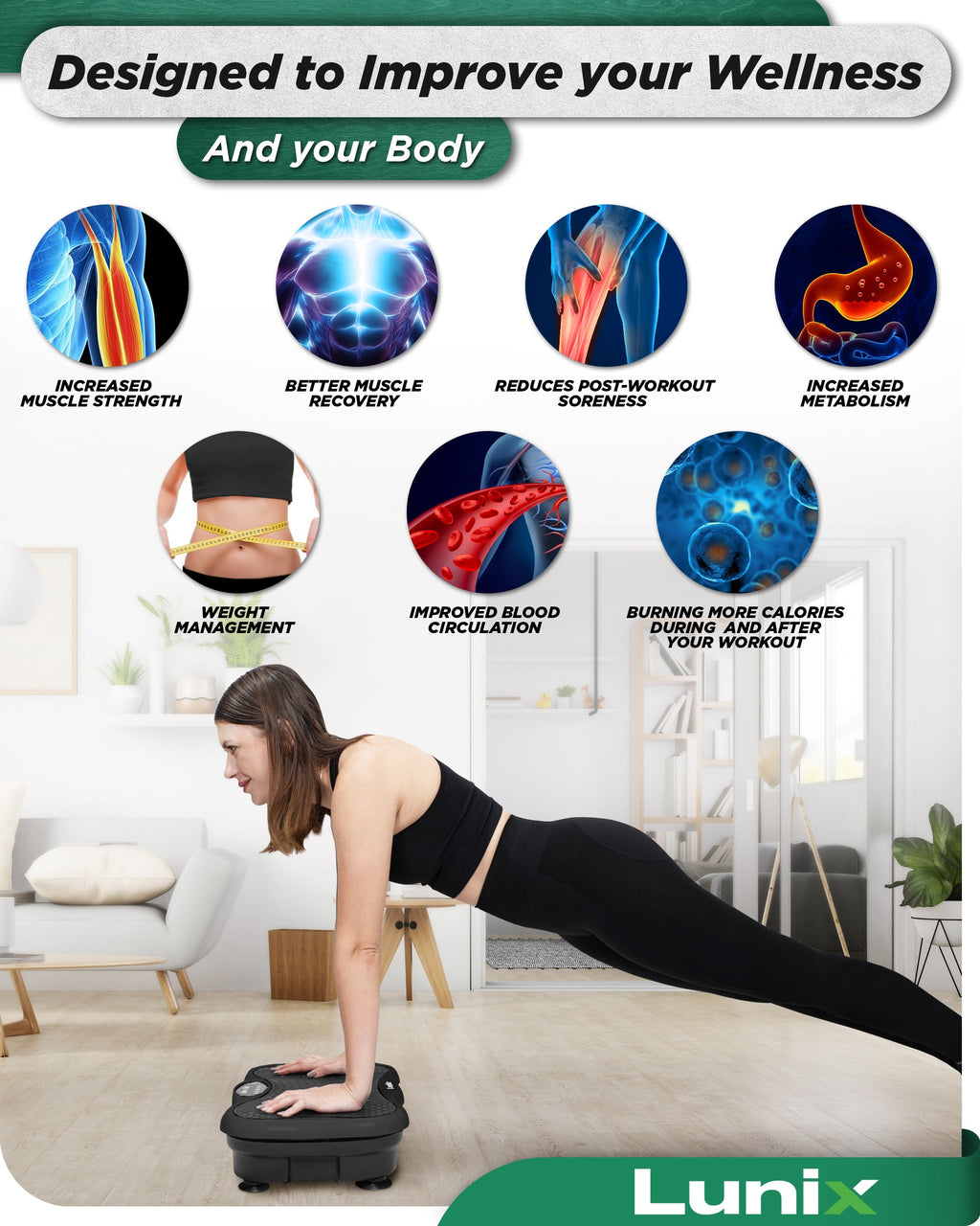 LX18 Vibration Plate, Charcoal Black, to activate muscles, improve strength, increase balance