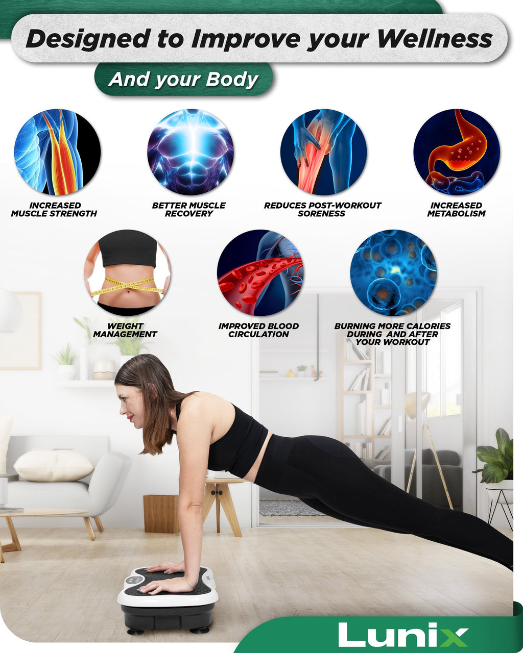 LX18 Vibration Plate, Pearl White, to activate muscles, improve strength, increase balance