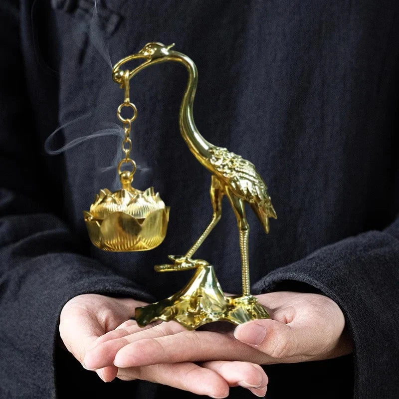 Crane Incense Burner Holder Stove Lotus Incense Burner Antique Alloy Lotus Hanging Stove Tea Ceremony Craft Household Decoration