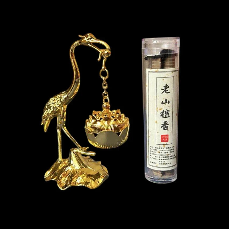 Crane Incense Burner Holder Stove Lotus Incense Burner Antique Alloy Lotus Hanging Stove Tea Ceremony Craft Household Decoration