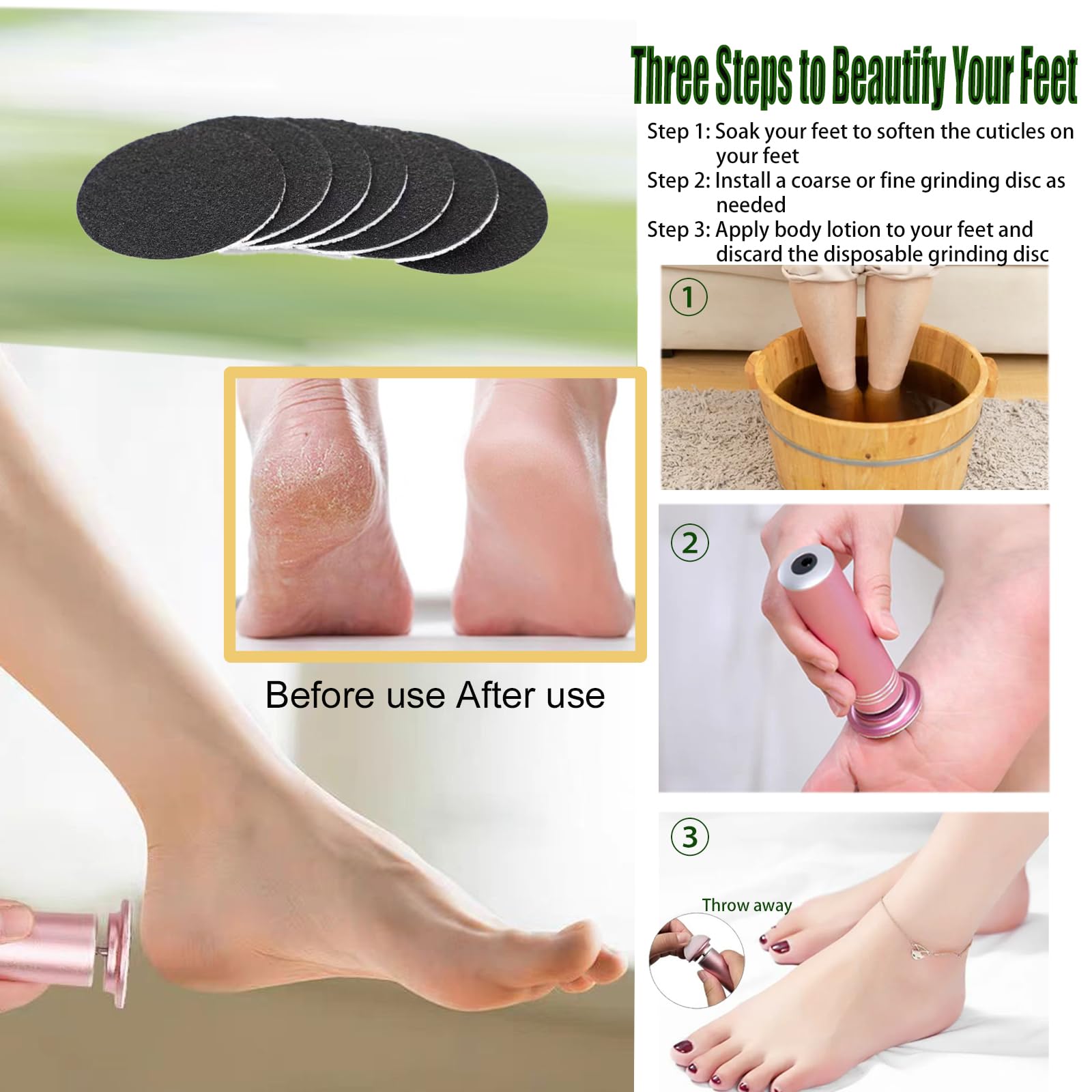 Darmave™ Electric Foot Callus Remover, Smooth Pedicure Wand with 60 Sanding Pads, Foot Scrubber File, Pedicure Tools for Feet, Heel Scraper for Cracked Heels