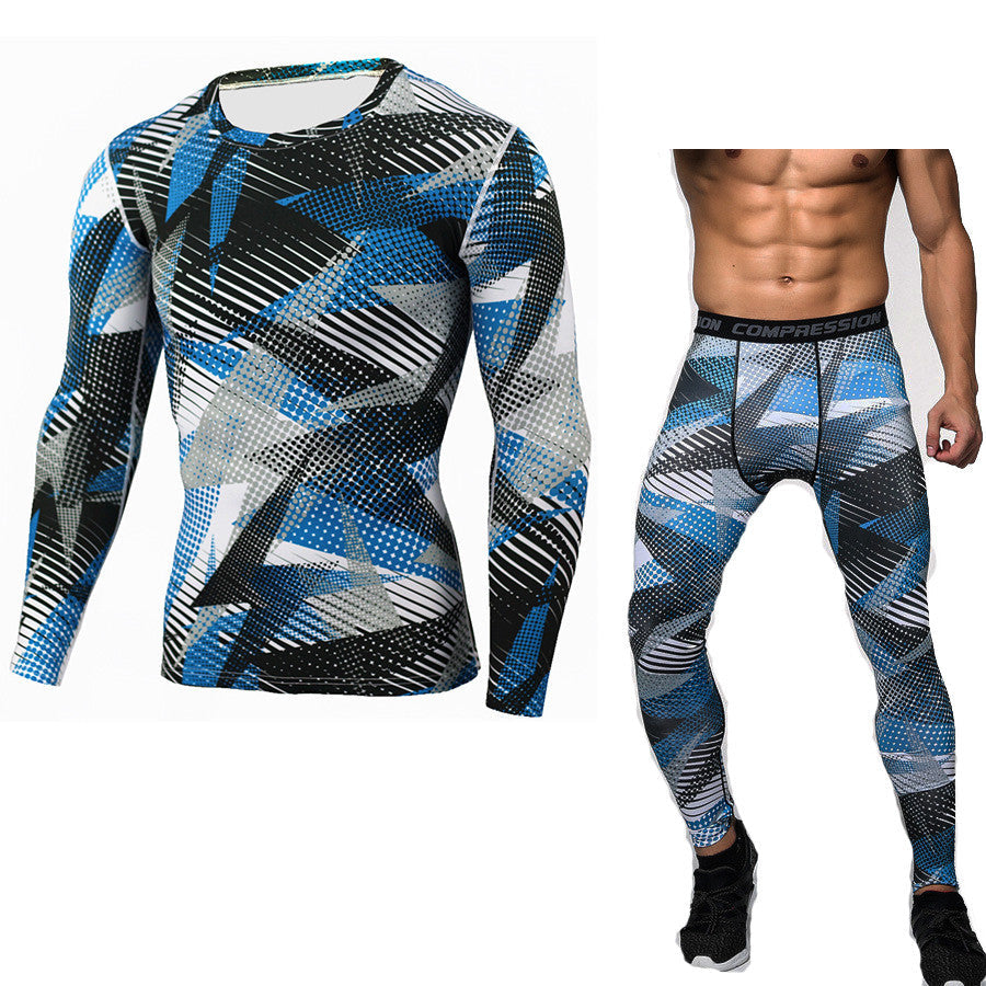 Camouflage Compression Base Layer Set - Sports Compression Set Long Sleeve T-Shirt Tights Exercise Clothes Workout Bodysuit Fitness Suits For Men