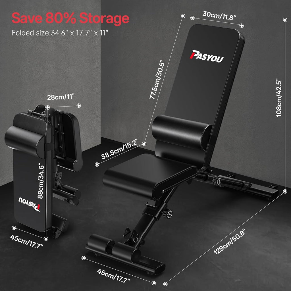 Adjustable Weight Bench, 660LB Capacity Foldable Workout Bench, Incline Flat Bench Press for Home Gym, Dual-Frame Strength Training Bench, No Assembly Required, Wider Seat