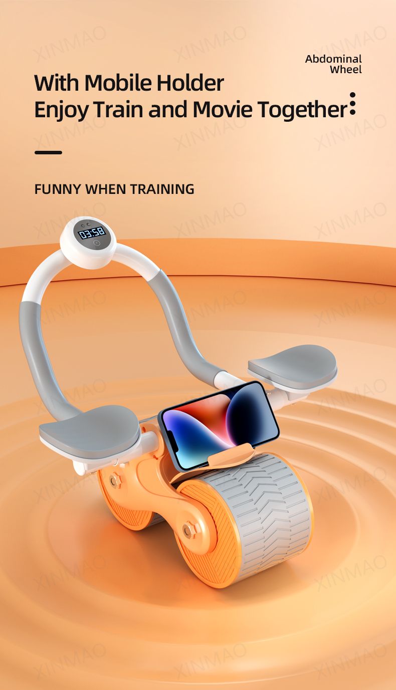 Indoor Home Exercise Flat Elbow Supporter 2 Wheel Ab Trainer Automatic Rebound Abdominal Wheel Roller