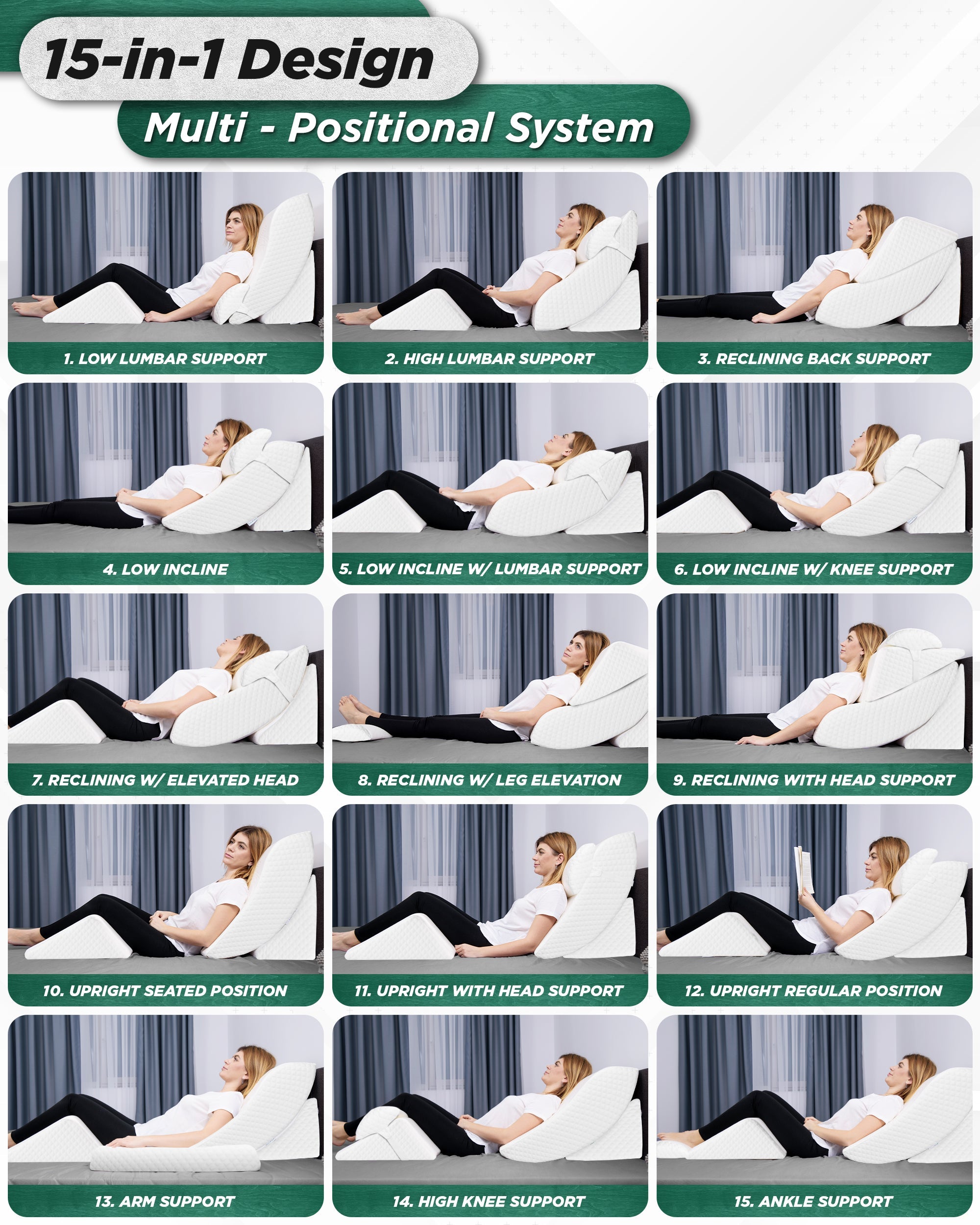 LX5 4-Piece Support for Shoulder & Upper Body Rest, Orthopedic Bed Wedge Pillow Set, Pebble White