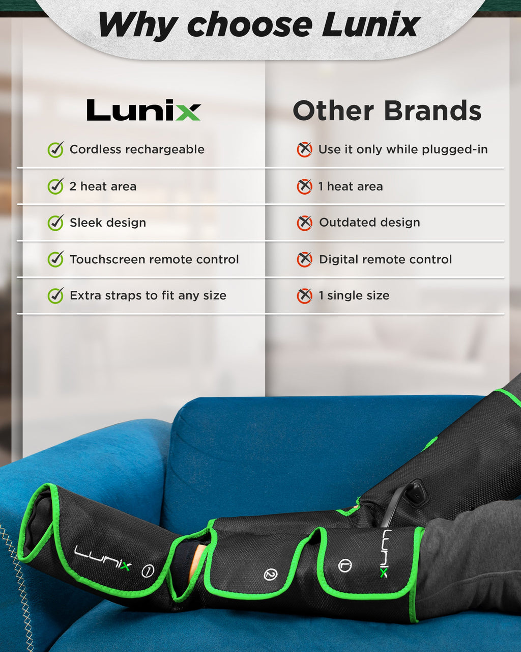 LX1 Foot and Calf Compression Massager, Forest Green, for heaviness fatigue, mild swelling