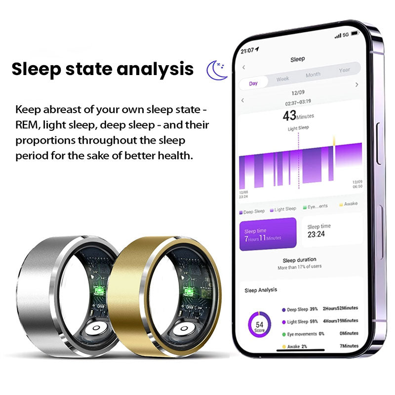 Smart Ring for Men & Women. Tracks Heart Rate, Blood Oxygen, Sleep. 5ATM Waterproof Fitness Tracker