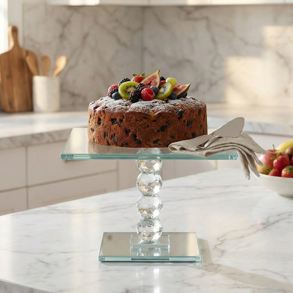 Exquisite Crystal Dessert Stand with Mirror Pedestal Base