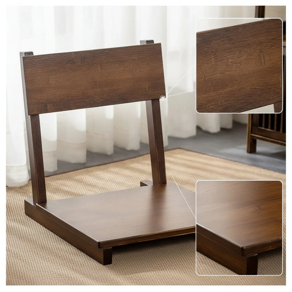 Bamboo Folding Floor Chair with Backrest – Japanese-Inspired Low-Profile Seat