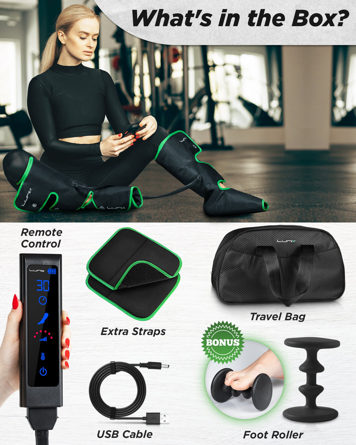 LX1 Foot and Calf Compression Massager, Forest Green, for heaviness fatigue, mild swelling