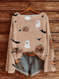 Full Size Halloween Graphic Boat Neck Sweater Plus Size