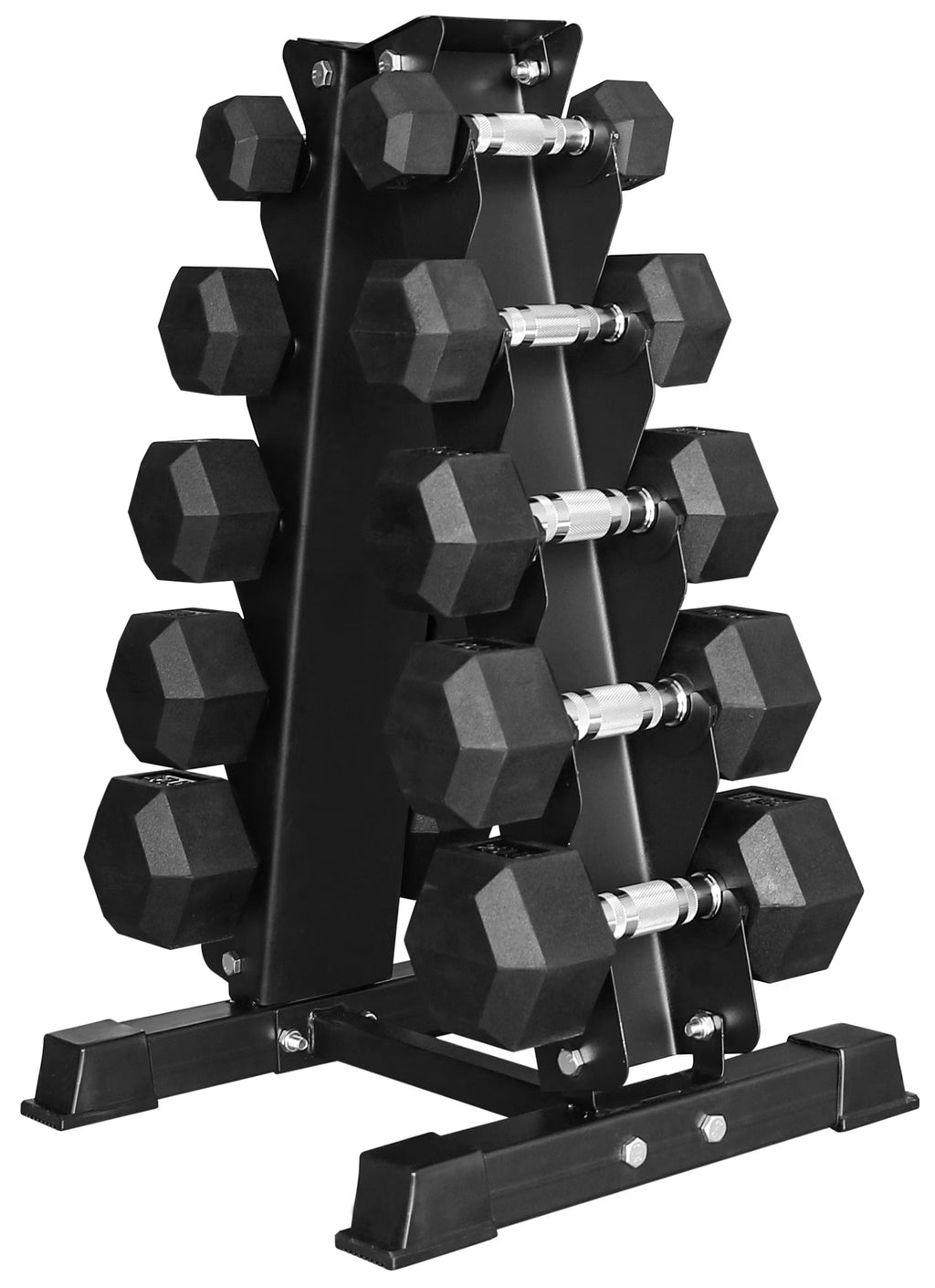150LB Coated Hex Dumbbell Weight Set and A-Frame Storage Rack, 5-25 Lbs Pairs