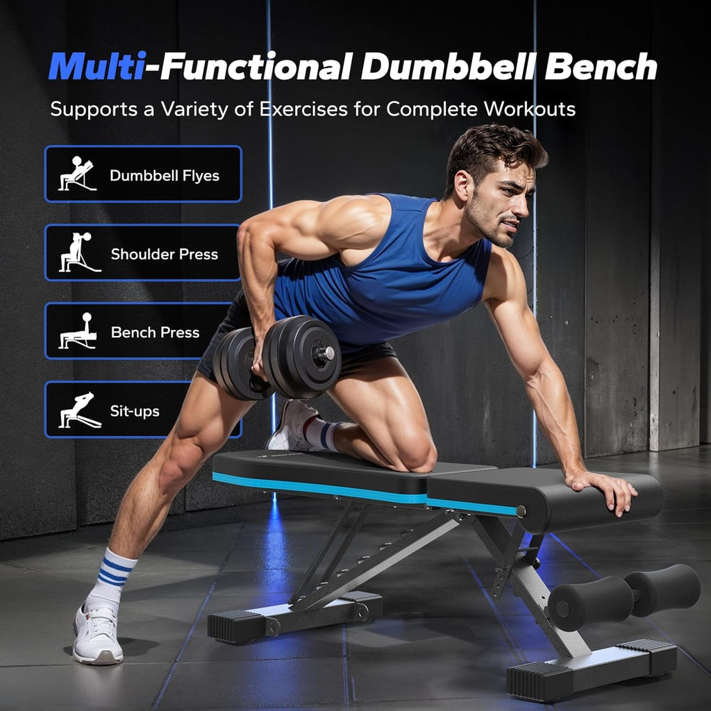 Weight Bench, Foldable Weight Benches for Home Gym with 990 LBS, Adjustable Weight Bench with 72 Training Angles, Incline Bench Press for Full Body