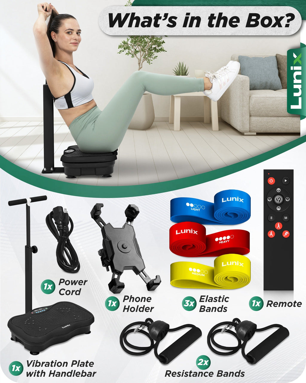 LX18 Vibration Plate, Charcoal Black, to activate muscles, improve strength, increase balance
