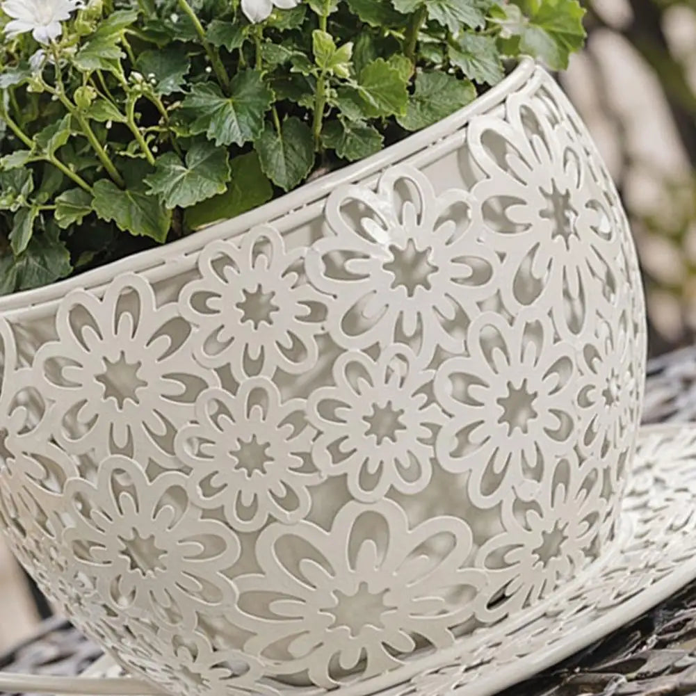 Teacup-Shaped Floral Cutout Planter – Decorative Indoor & Outdoor Accent