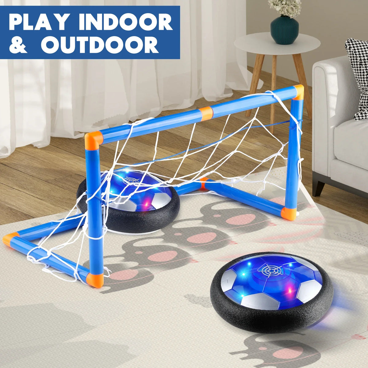Indoor Hover Soccer Toy Gift Set, LED Air Football with Goal Nets, Family Sports Game for Boys Girls