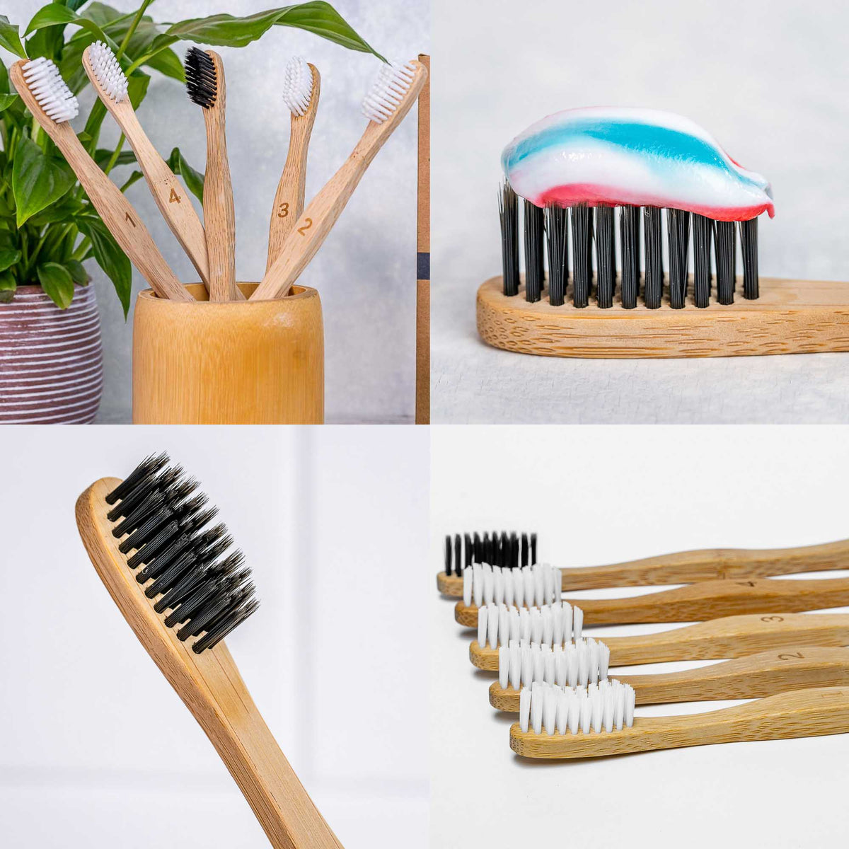 Bamboo Toothbrush Set 5-Pack - Bamboo Toothbrushes with Medium Bristles for Adults - Eco-Friendly, Biodegradable, Natural Wooden Toothbrushes