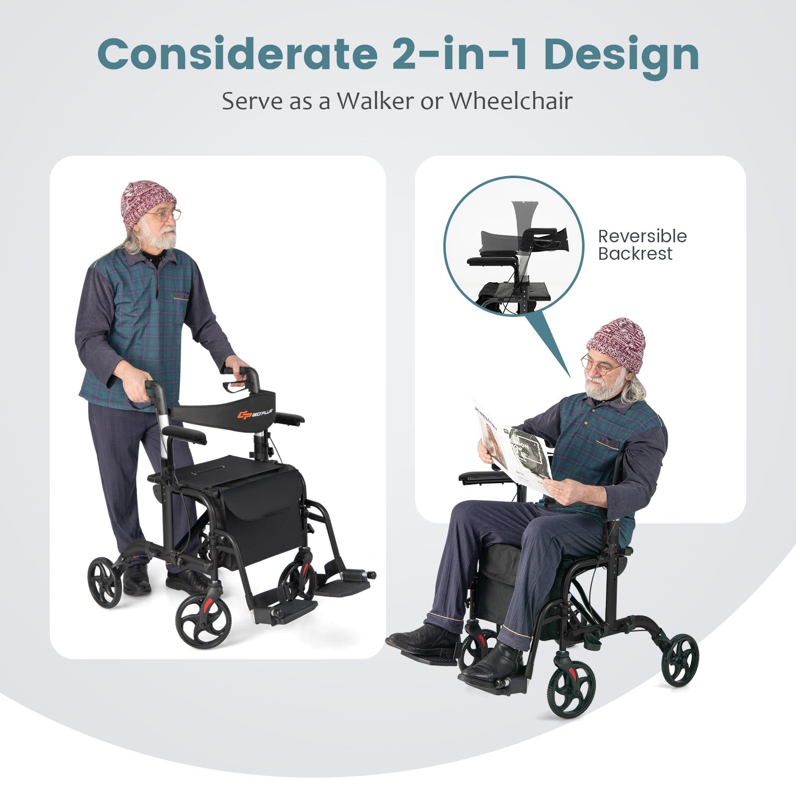 Folding Rollator Walker with Seat and Wheels Supports up to 300 lbs