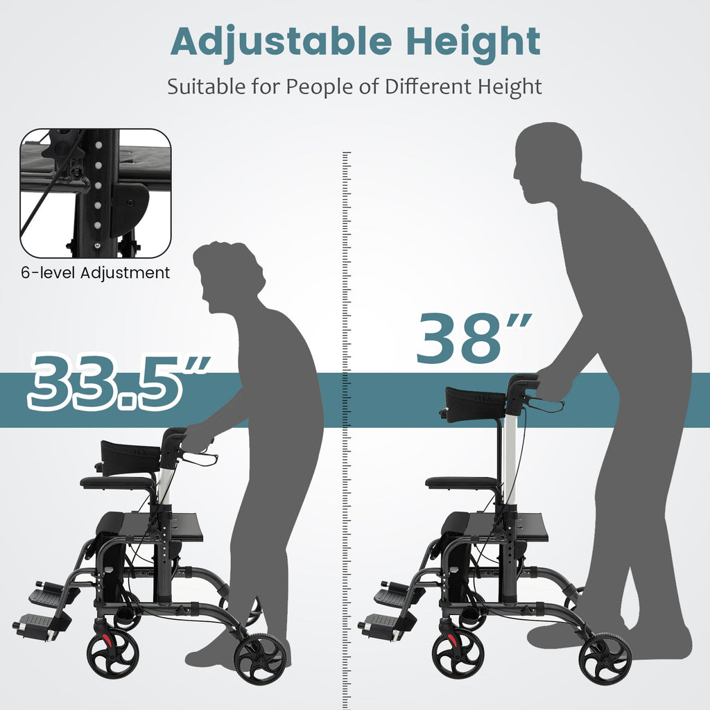Folding Rollator Walker with Seat and Wheels Supports up to 300 lbs