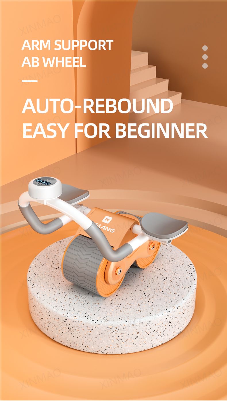 Indoor Home Exercise Flat Elbow Supporter 2 Wheel Ab Trainer Automatic Rebound Abdominal Wheel Roller