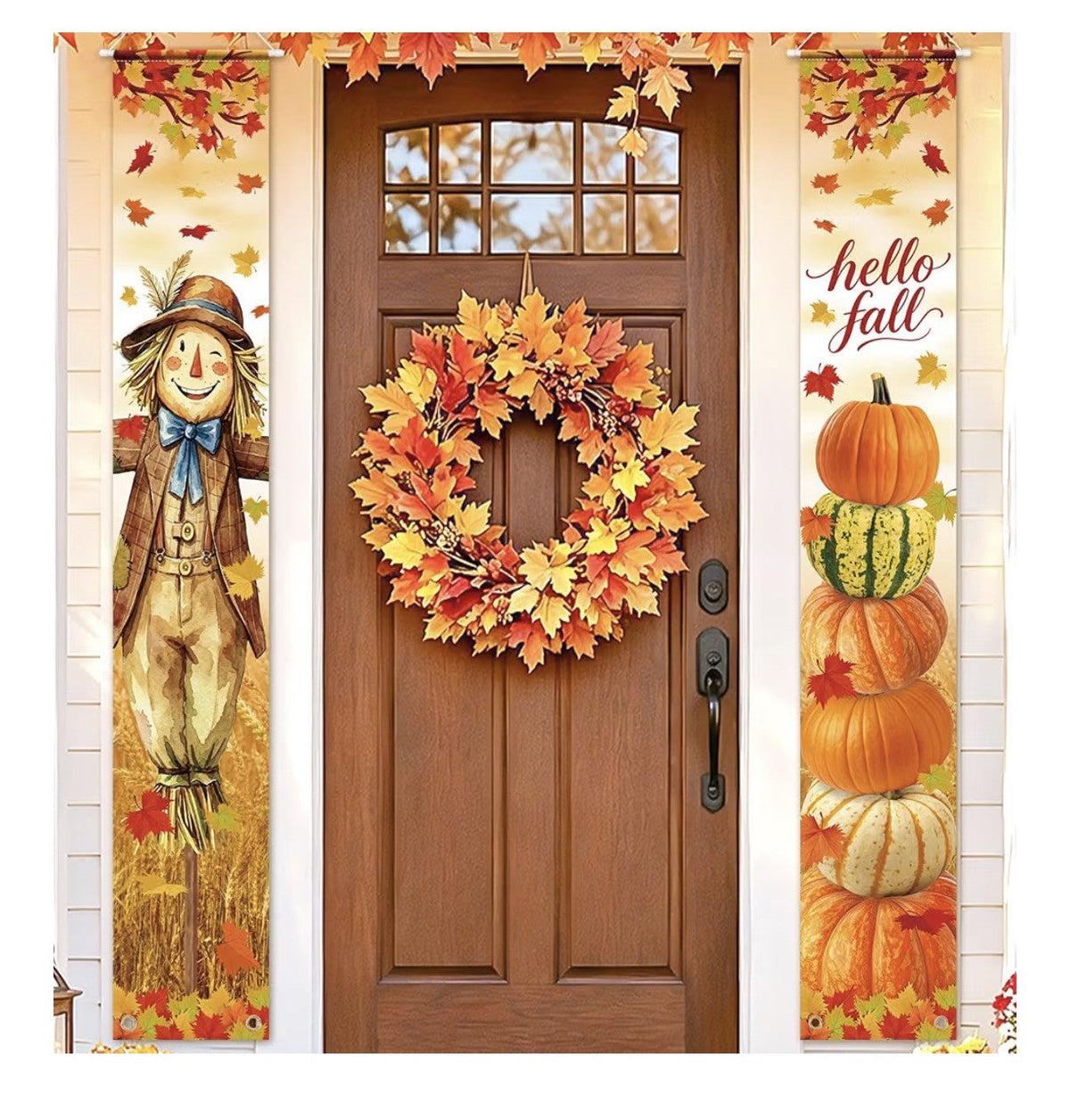 Fall Porch Banner Set with 164 ft Fall Pennant Banners, Scarecrow