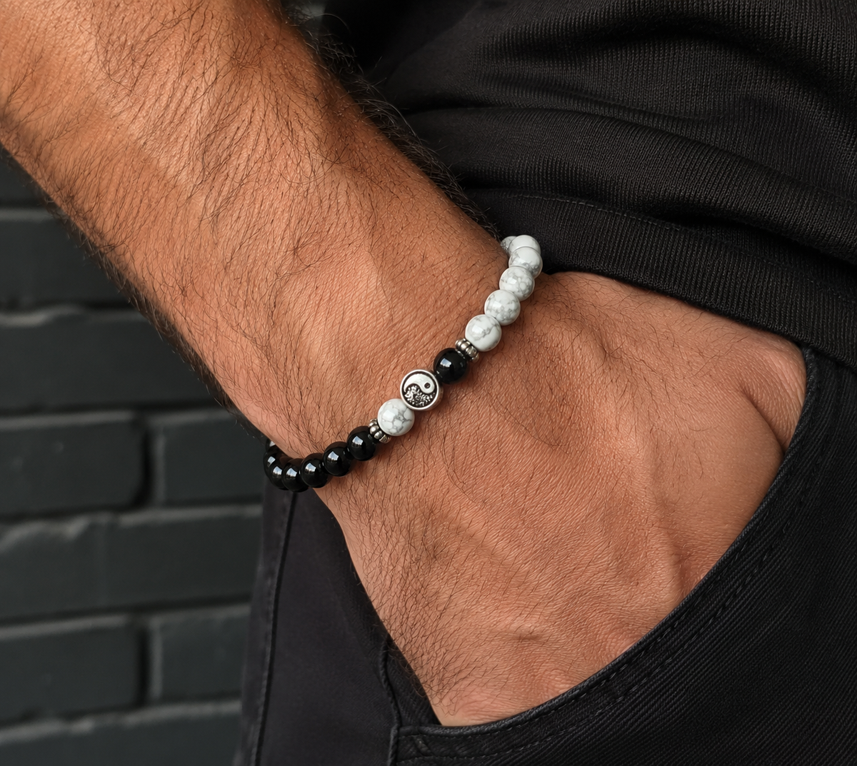 Reiki-Infused Men's Yin Yang Energy Bracelet for Duality, Inner Balance & Grounded Power (8mm)