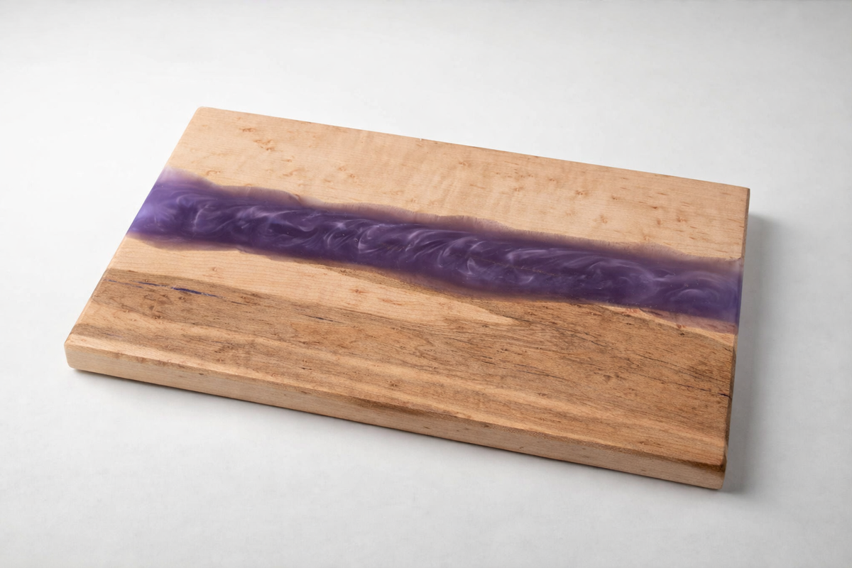 Birds Eye Maple & Purple Epoxy Charcuterie Board – Handmade Serving Board, Rustic Kitchen Decor, Gift for Entertainer