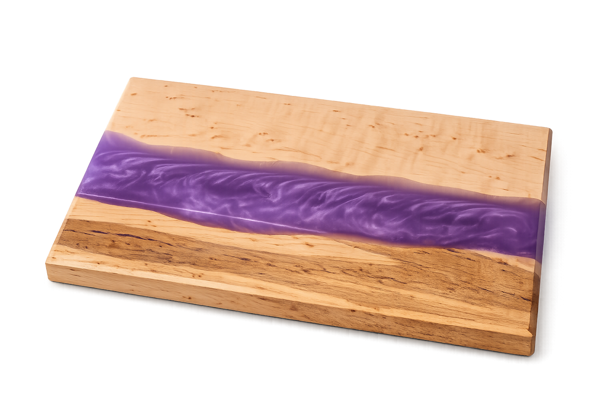 Birds Eye Maple & Purple Epoxy Charcuterie Board – Handmade Serving Board, Rustic Kitchen Decor, Gift for Entertainer