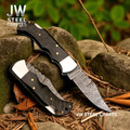 American Flag Damascus Folding Knife Hunter with Ram Horn Handle