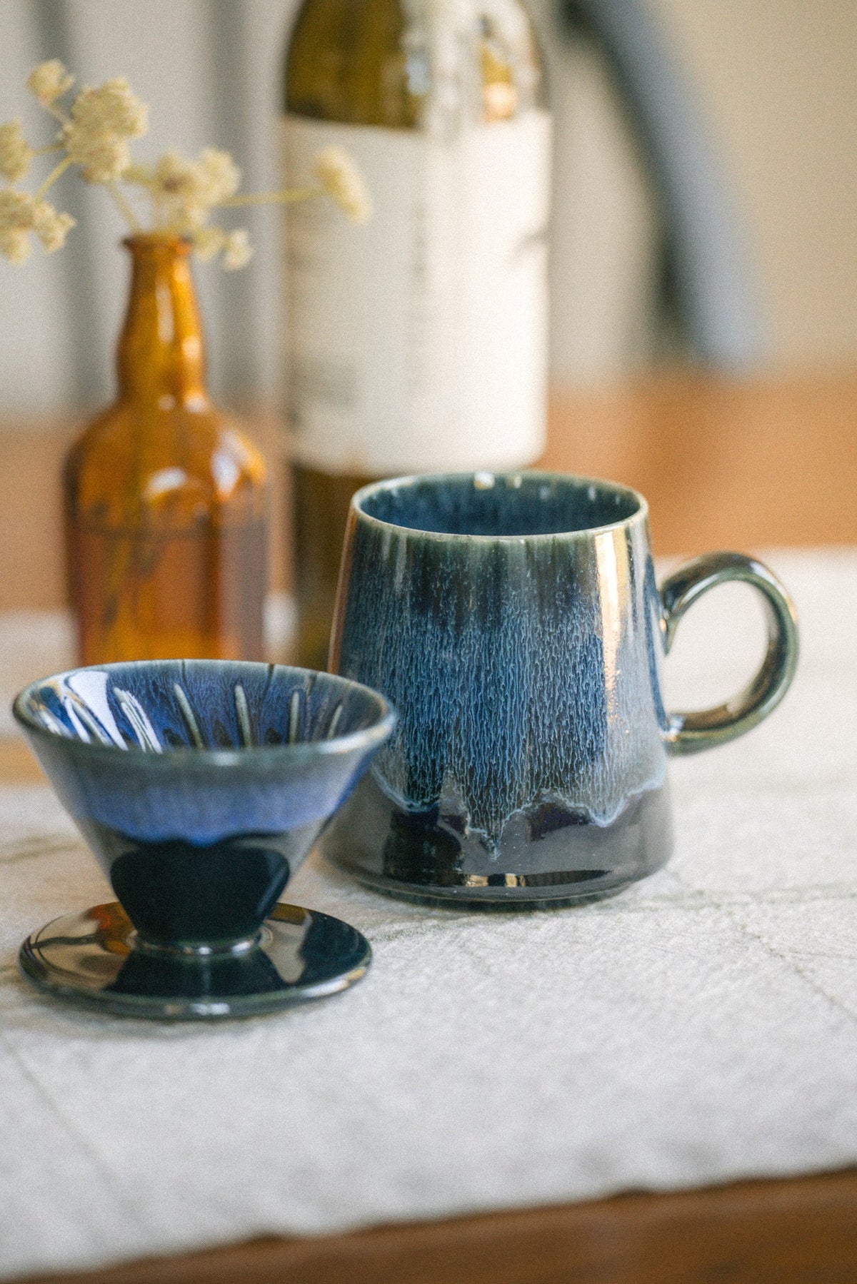 Blue Glaze Ceramic Pour Over Set