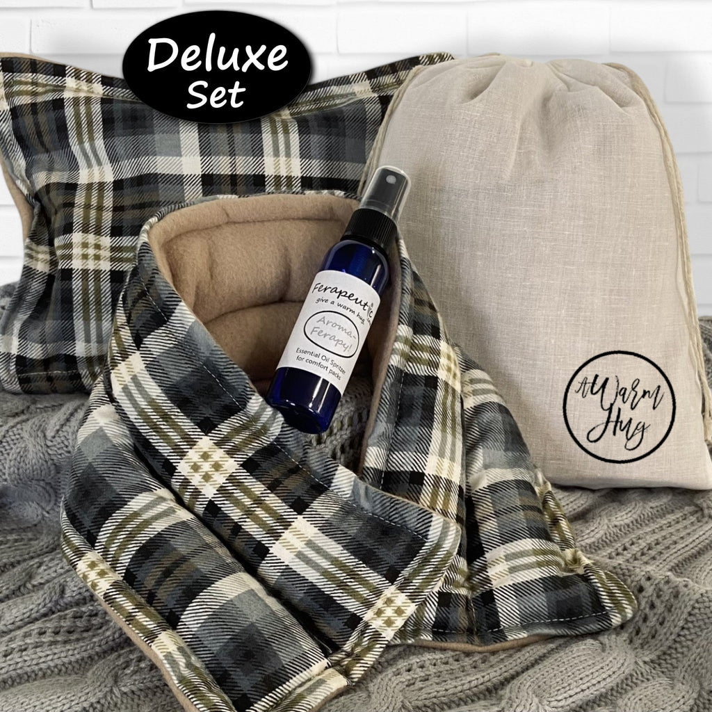 Giving You A Warm Hug,  Generic Unisex Microwave Heating Pads Gift Set, Tan Plaid Fabric