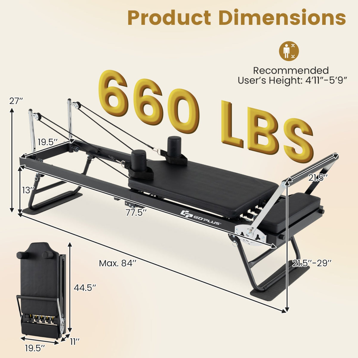 Foldable Pilates Reformer Machine for Home Gym Large Pilates Equipment