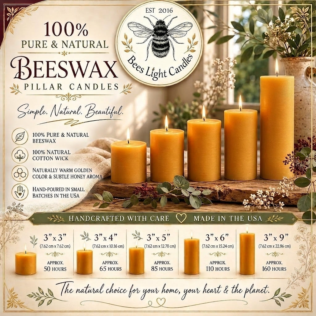 3 Inch Yellow Beeswax Pillar Candles