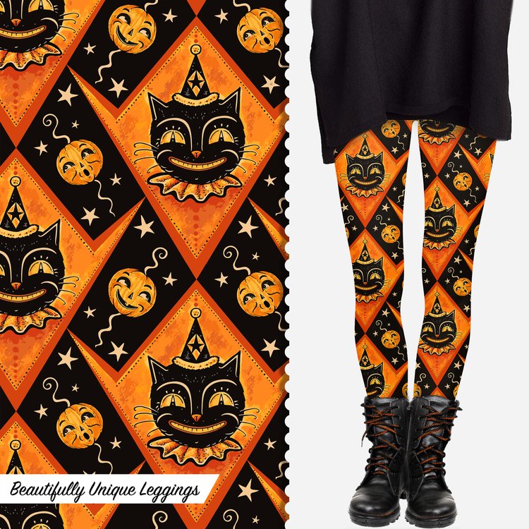 "Grinning Jack" (Johanna Parker Exclusive) Orange Vintage Cat - High-quality Handcrafted Vibrant Leggings