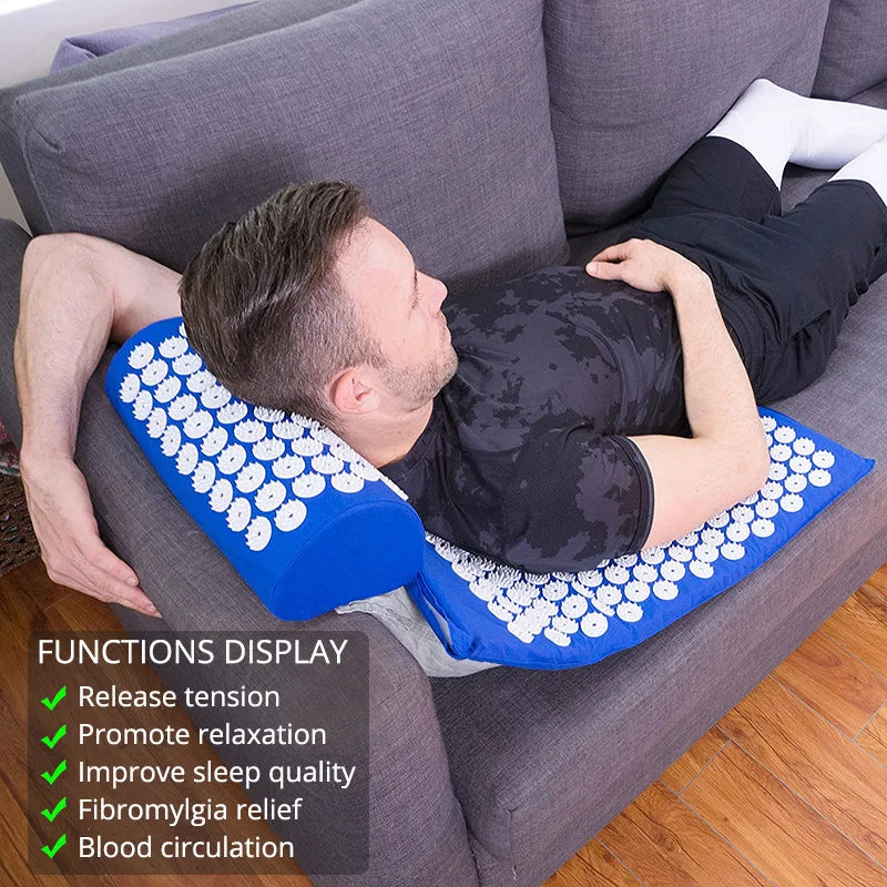 Acupressure Mat Massage Mat Pillow Set Applicator for Neck Foot Yoga Mat with Needle Back Cushion