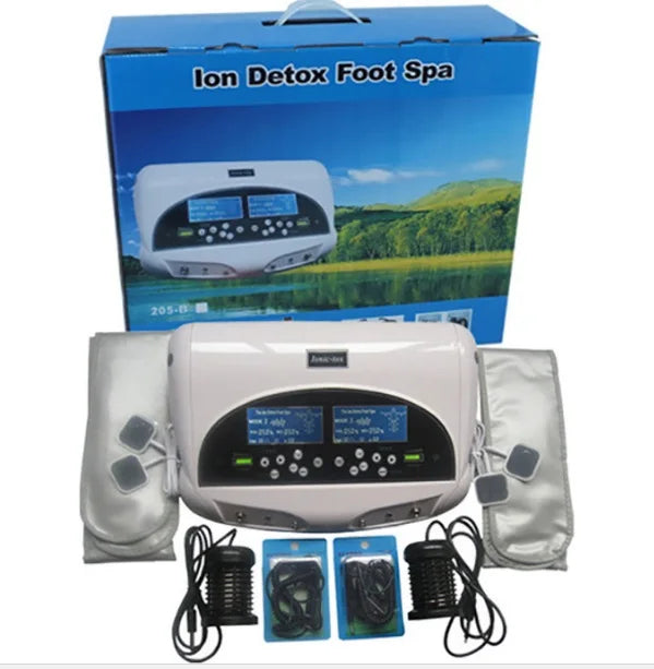 New Dual Detox Machine Ion Cleansing Device Foot Spa Bath Ionic 2 LCD Screen User With Massager Acupuncture Pads Wrist Belt