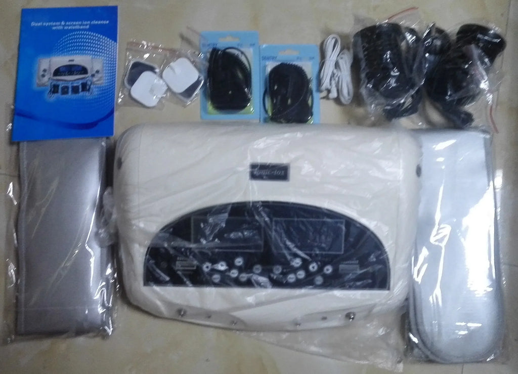 New Dual Detox Machine Ion Cleansing Device Foot Spa Bath Ionic 2 LCD Screen User With Massager Acupuncture Pads Wrist Belt