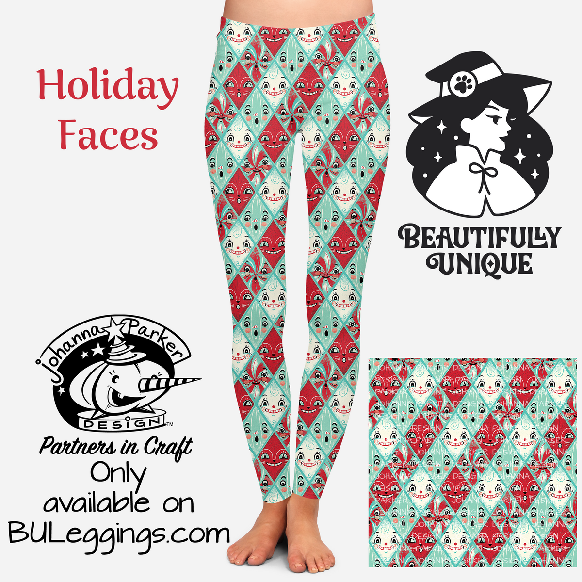 "Holiday Faces" (Johanna Parker Exclusive) Christmas Peppermint Diamonds - Leggings