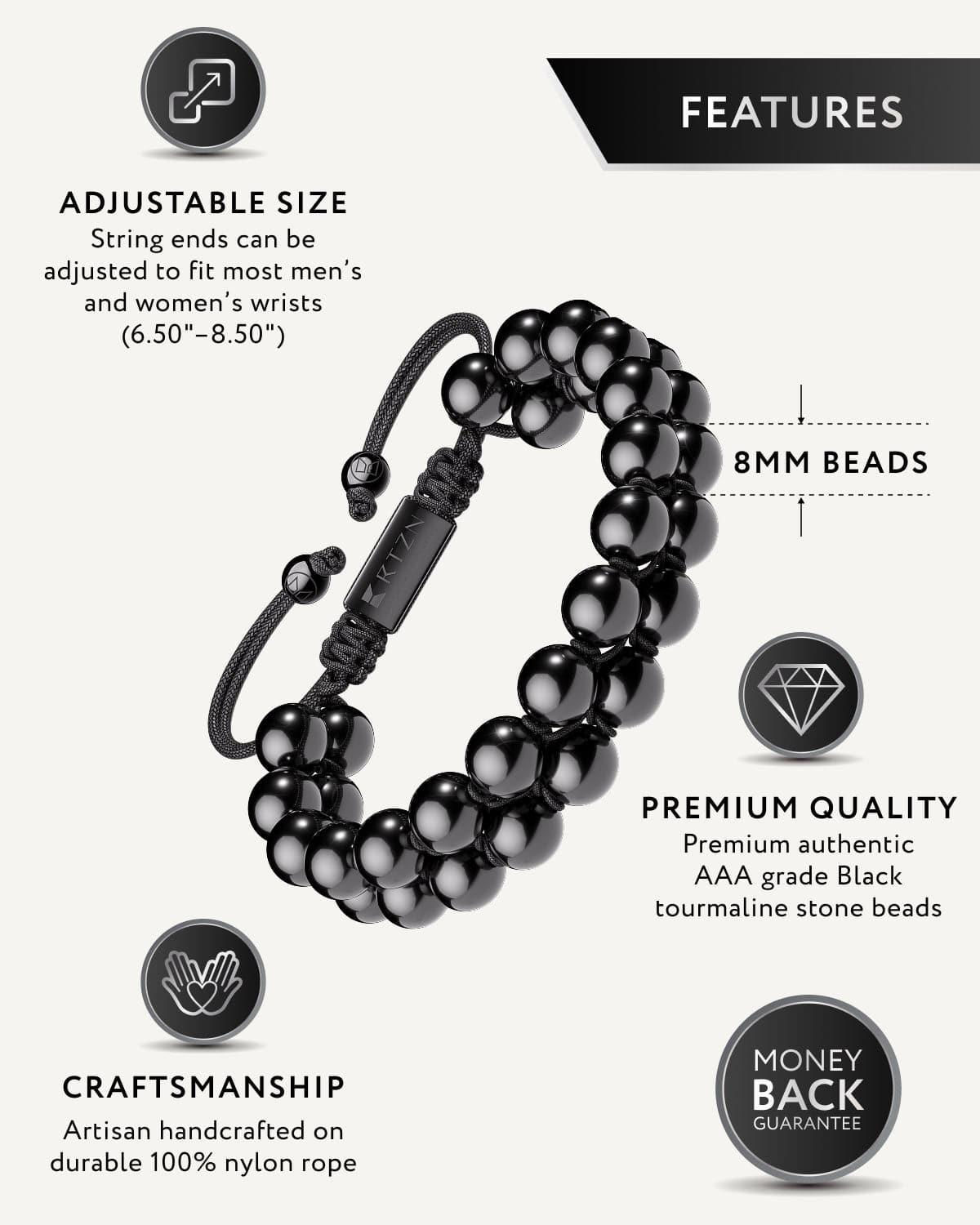 Black Tourmaline Beaded Bracelet - Morocco