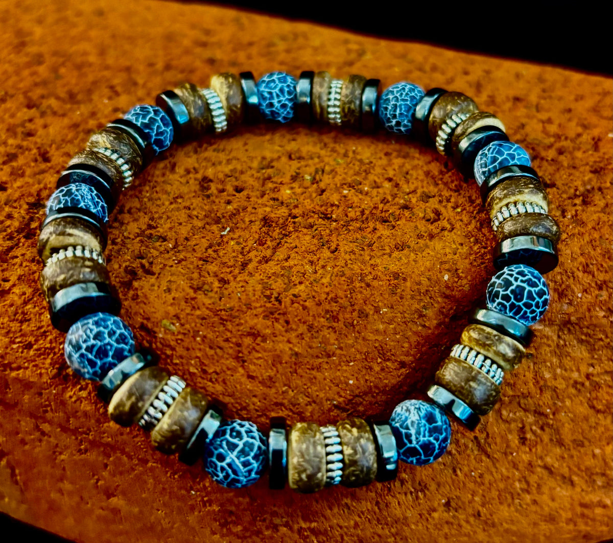 Earthforge Mixed Material Bracelet – Stone, Wood & Metal | Grounding, Strength & Balance | Reiki-Infused Bracelet for Medium to Large Wrists